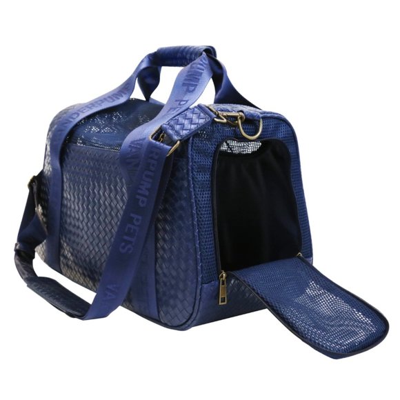 Vanderpump Pets Other - NWT VANDERPUMP PETS Leather Graphite Duffel Pet Carrier in Navy Blue
